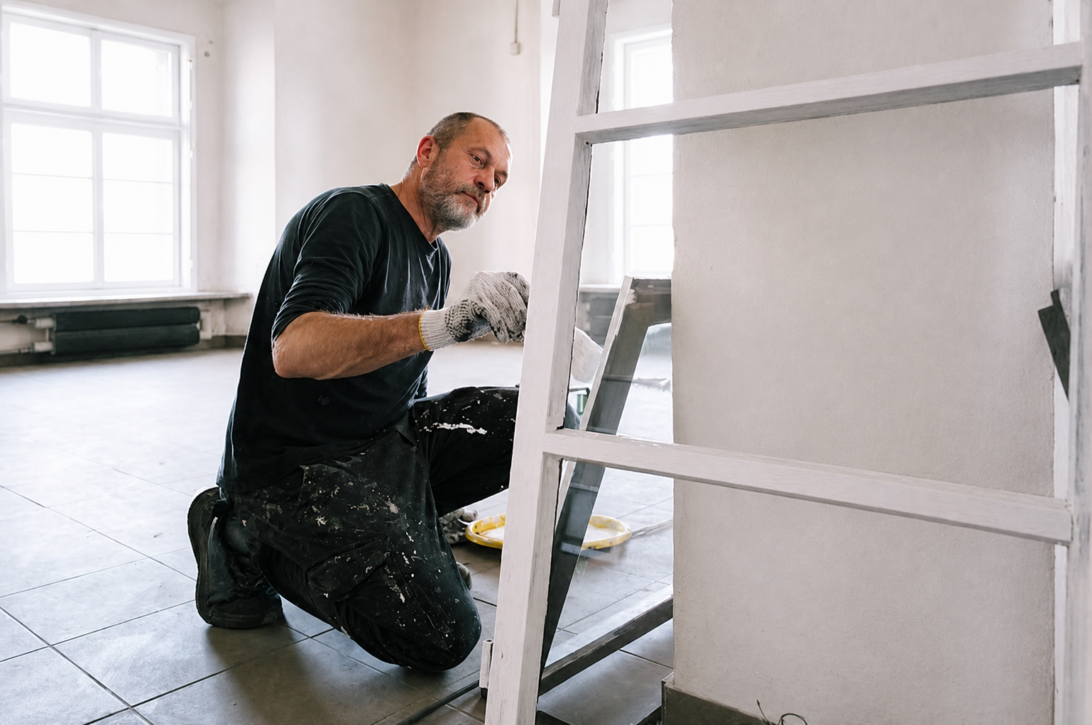 Painter preparing wall